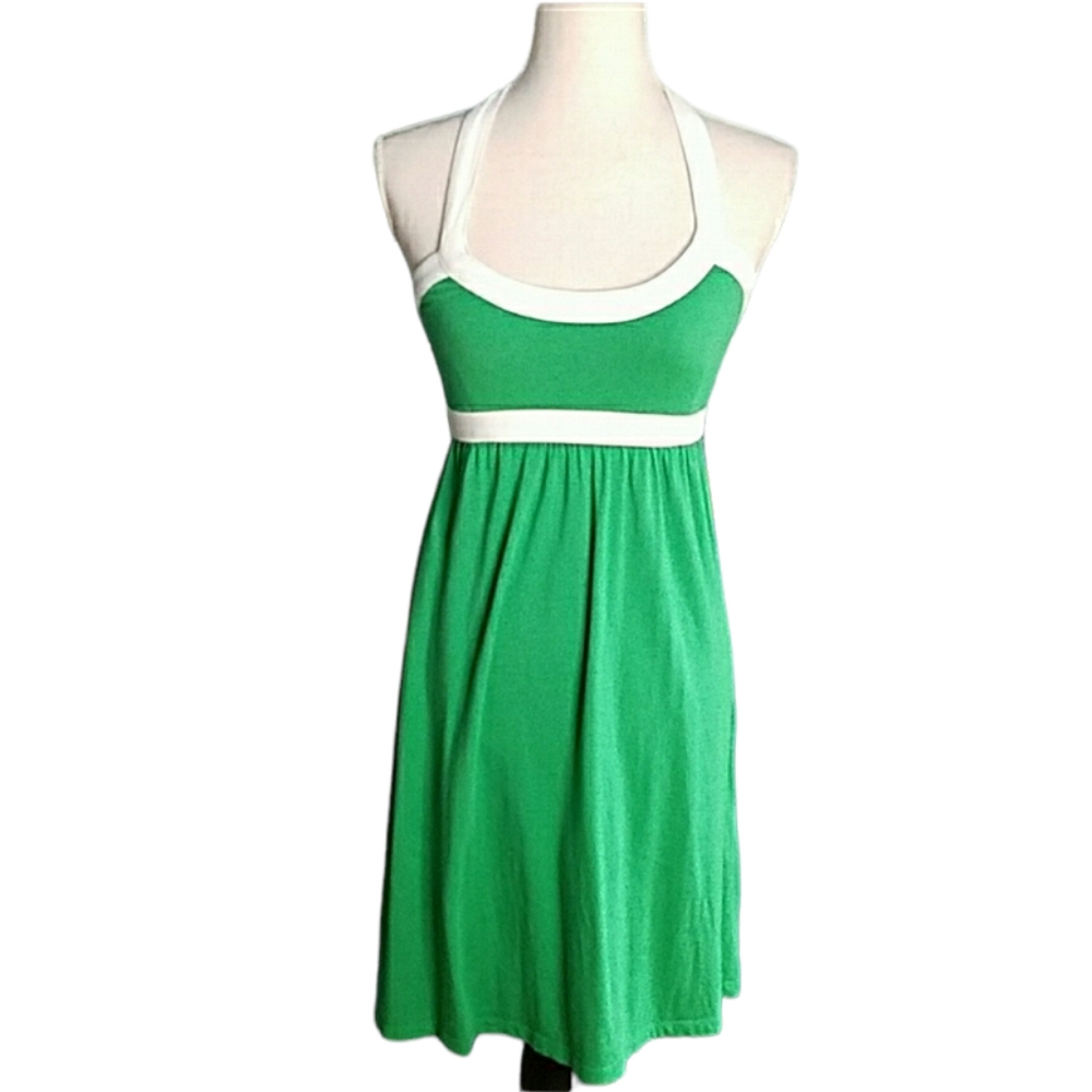 Victoria's Secret Bra Tops Green & White Halter Dress